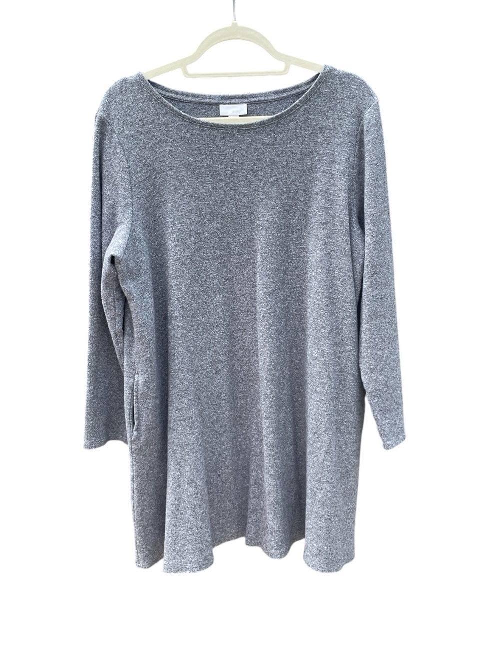 Pure J. Jill Tunic Top Size L Knit 100% Cotton Gray Pullover Dress Crew Neck